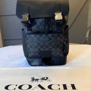 Coach Men's Signature Canvas Backpack in Charcoal and Black - Includes Dust Bag